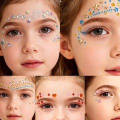 Face Gem Stickers,12 Sheets Self-Adhesive Face Rhinestones for Makeup,Acrylic Bl