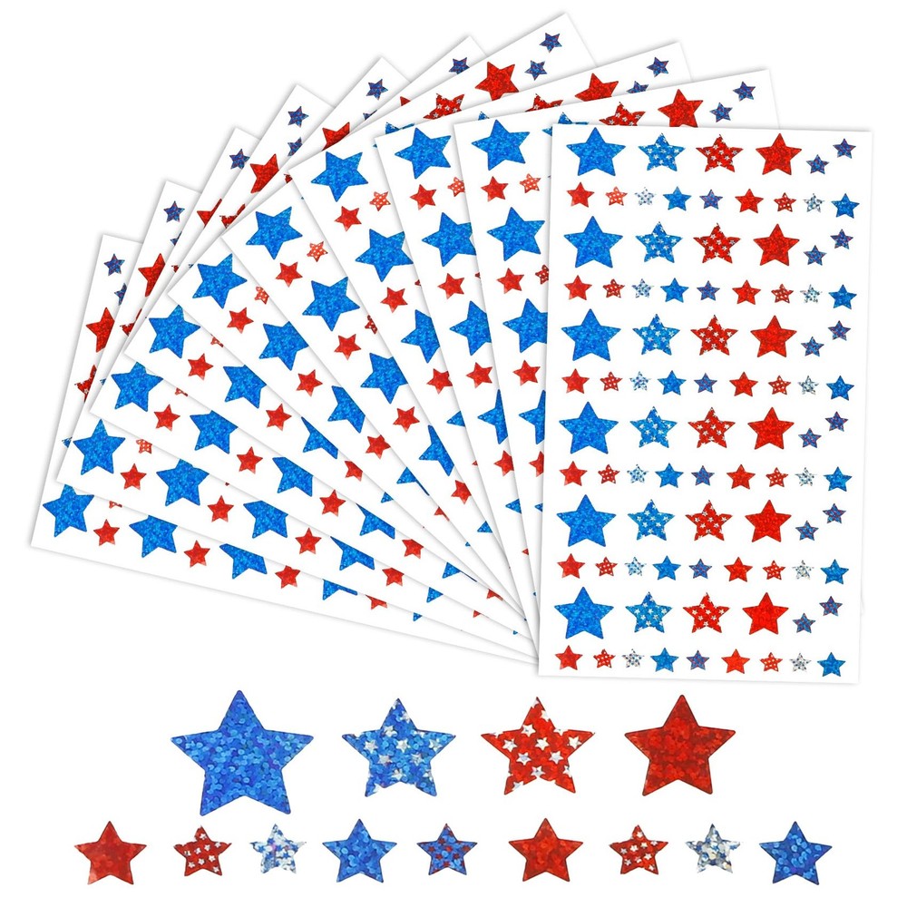 Patriotic Stickers, 900 PCS 4Th of July Stickers, 10 Sheets Red White Blue Glitt