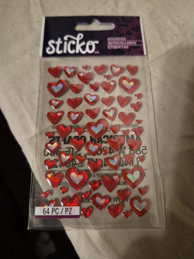 Stickers Sticko Tiny Puffy Red Hearts With Silver Hearts 64 Piece New