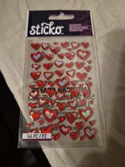 Stickers Sticko Tiny Puffy Red Hearts With Silver Hearts 64 Piece New