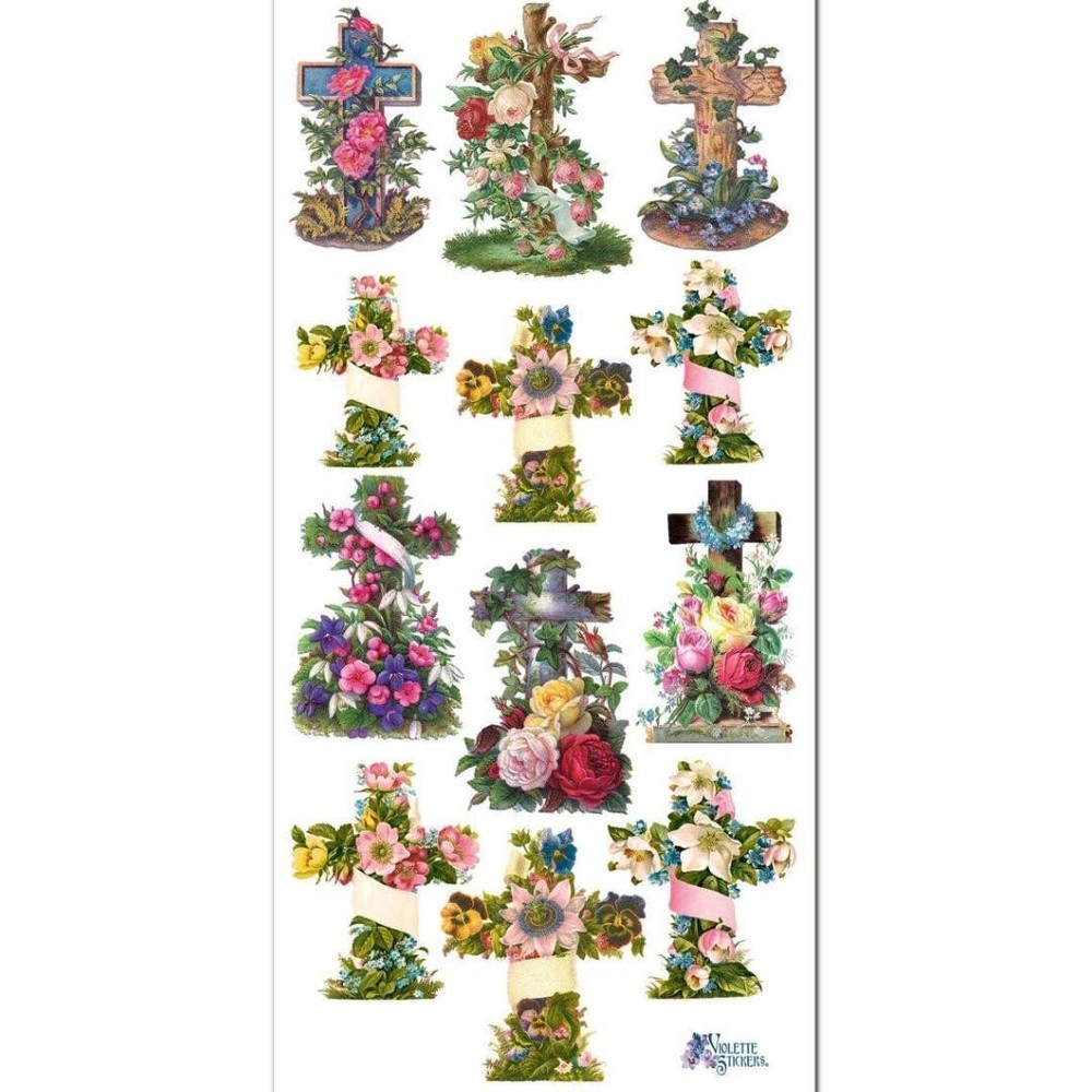 Violette Stickers – Floral Cross – 1 Decorated Religious Sticker Sheet – Crafts