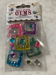 DARICE SELF-STICK GEMS TWO SHEETS MULTI-COLOR-SIZE GEMSTONE SQUARES 18PCS