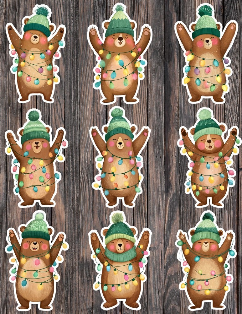 Christmas Lights Bear Die Cut Vinyl Stickers Scrapbooking Laptop Waterbottle