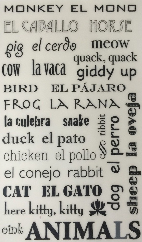 ANIMALS IN SPANISH/ENGLISH Rub-On Words(Approx.4.5″x 7.75″)Piggy Tails•El Gato