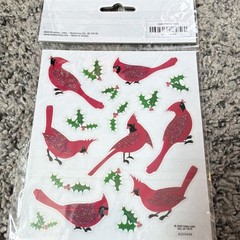 Christmas Paper Crafts Cardinals Glitter Stickers 34 pc Holiday Holly Birds