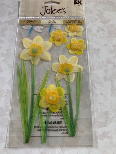 JOLEE’S BOUTIQUE 3D STICKER BRIGHT YELLOW DAFFODILS GLITTER DAFFODIL DRAGONFLIES