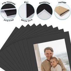 11×14 Picture Mat Black Acid Free for 8.5×11 Photos – Bevel Cut 8×10.5 Opening