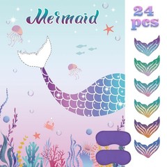 Mermaid Party Game – Pin the Tail with 24 Tails for Kids Birthday Fun
