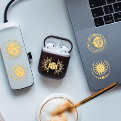 9Pcs 1.6X1.6 Inch Sun and Moon Metal Stickers Star Leaf Self Adhesive Gold Stick