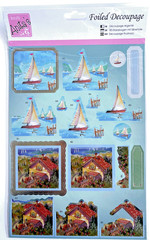 Anita’s Foiled Decoupage Summer Outdoors Sailing Balloons Planes Craft 4pc Lot