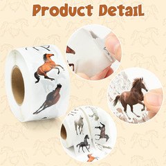 1000PCS Horse Realistic Stickers in 2 Rolls Horse Aesthetic Stickers for Kids, W
