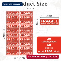 1200 Pcs Fragile Stickers for Shipping,1×3 Inch Fragile Stickers for Moving | Ha