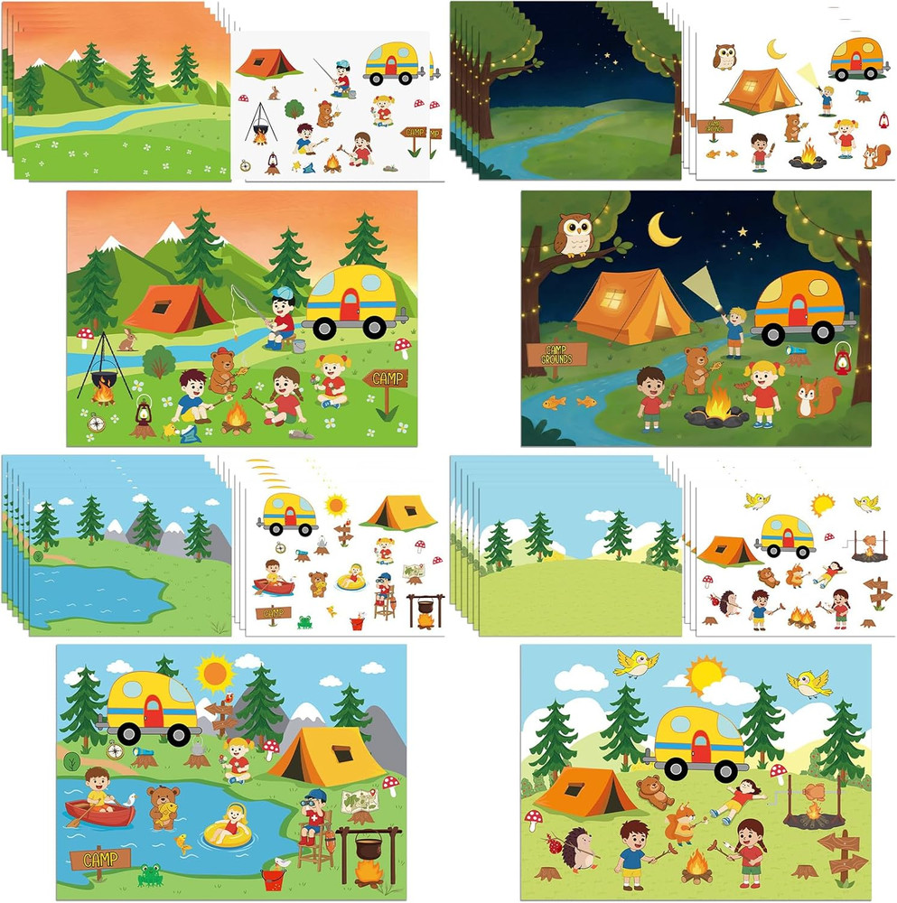 48 Set Summer Camp Sticker Scenes – 4 Different DIY Camping Crafts Kit