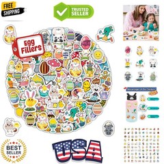 100Pcs Easter Stickers for Kids, Bunny Stickers Vinyl Waterproof Stickers Pac…