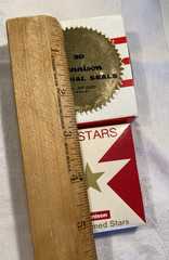 Vintage Dennison 30 GOLD Foil Gummed Stars & Box & Empty NOTARIAL SEAL Boxes