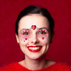 Heart Face Gems Stickers,516 Pcs Small Flatback Red Pink Heart Rhinestone Sticke