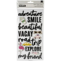 American Crafts CHASING ADVENTURE PHRASES & ICONS (2) SHEETS FOAM THICKERS