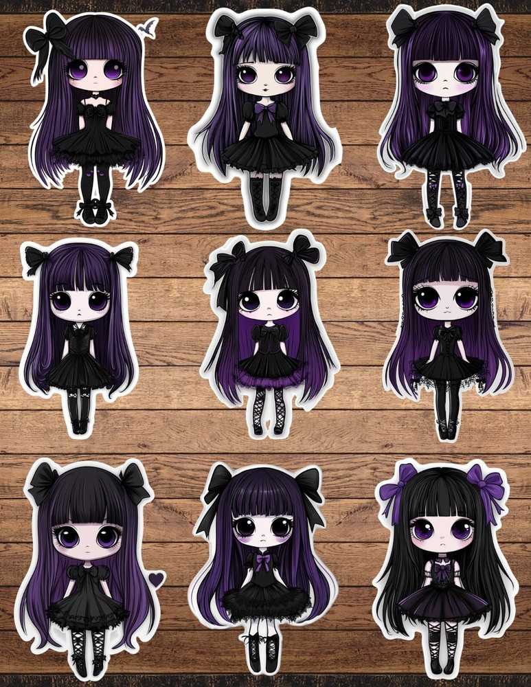 Kawaii Goth Girl Die Cut Vinyl Stickers Set Scrapbooking Laptop Waterbottle