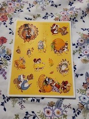 Vintage Hallmark Thanksgiving Fall themed sticker sheet, cute woodland animals