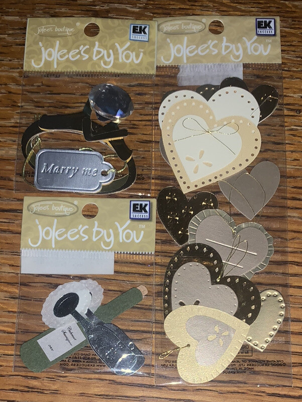 Lot Of 3 Jolees Mini Hearts Wedding Ring Champagne Toast Drink Scrapbook Sticker