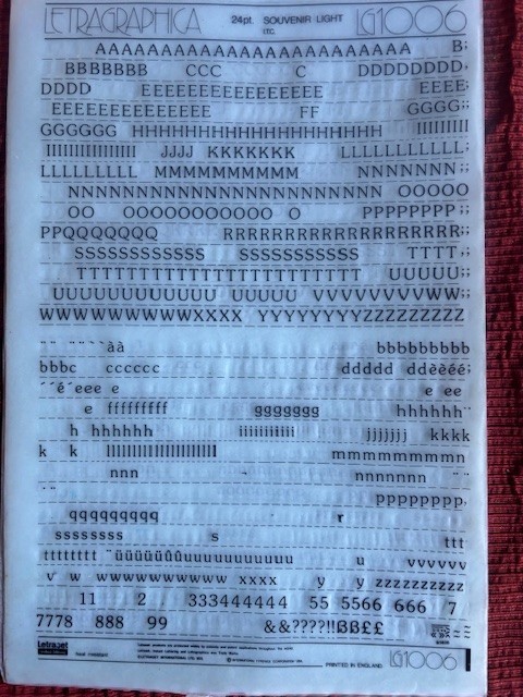 Three Letraset INSTANT LETTERING Transfer Letters 24 pt Souvenir light partial 2