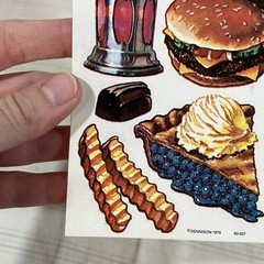 HTF Vintage Sticker Sheet Dennison Junk Food 1979 Pizza Burger Realistic Fries