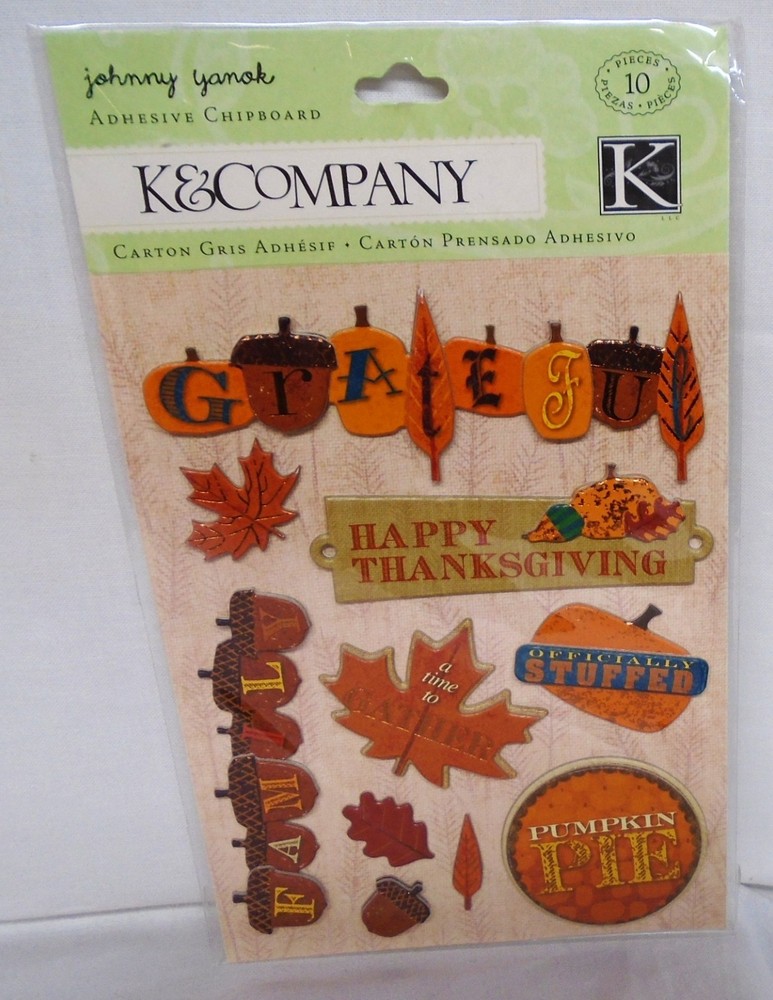 K & Company Adhesive Die-Cut Chipboard Accents Thanksgiving Fall Harvest 10 Pcs