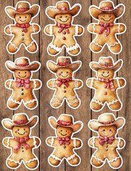 Cowboy Gingerbread Man Die Cut Stickers Set Scrapbooking Laptop Waterbottle