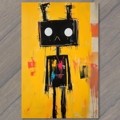 STICKER Retro Future Robot Bright Graffiti Yellow Red Glitch Vibes