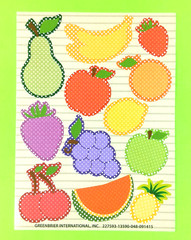 Vintage Fruit Sticker Sheet Pear Orange Apples Grapes Lemon Bananas Cherries