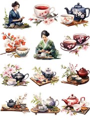 Japanese Tea Sakura Flower Woman Stickers Stationery Journal Scrapbooking Craft