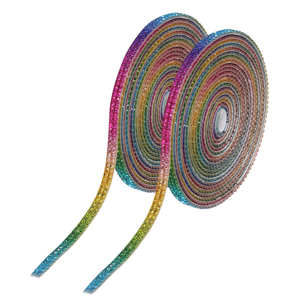 2Pcs Rhinestone Ribbon Rainbow Self Adhesive Rhinestone Strip 0.16″ x 3 Yard