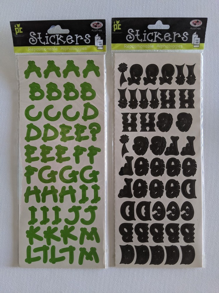 Lot of 2 Provo Craft Green Black Alphabiggies Letters Numbers Acid-Free Stickers