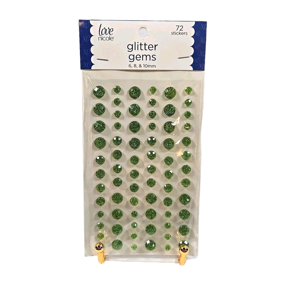 Love Nicole Green Glitter Gems Stickers 6,8,10MM Craft Embellishment 72 Count