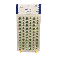 Love Nicole Green Glitter Gems Stickers 6,8,10MM Craft Embellishment 72 Count