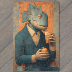 STICKER Surreal Lizard Gentleman Portrait Holding Fruit Painterly Aesthetic