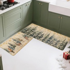 MEHOFOND Christmas Kitchen Rugs Set of 2,Xmas Trees Deer Snowflakes Kitchen R…