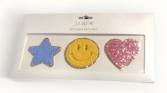 J CREW NEW NWT sticker patches SMILEY FACE STAR PINK HEART – GLITZY Set Of 3