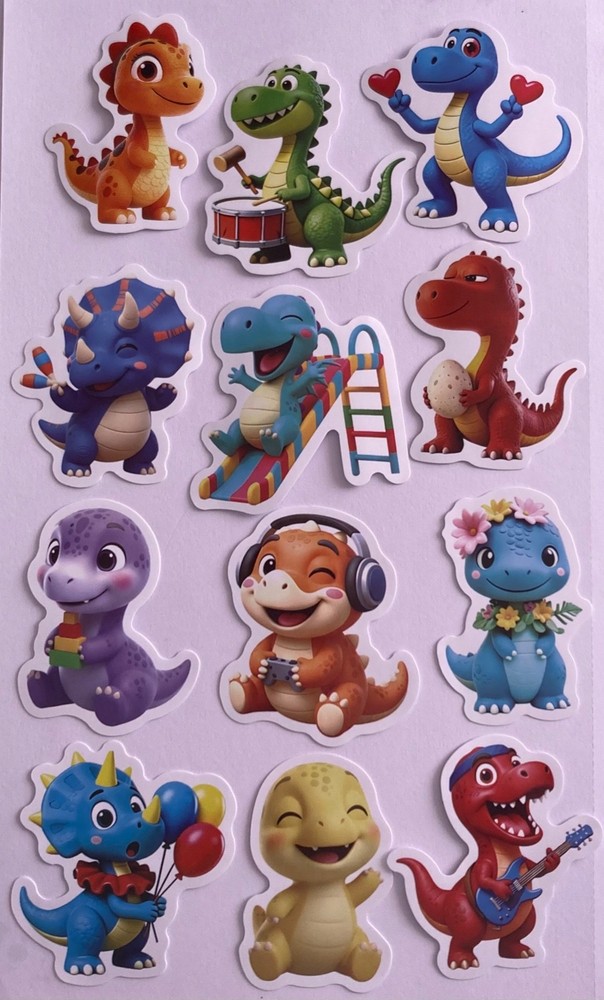 SET #1 ~ 12 Cute Dinosaur Stickers ~ Junk Journal Supplies Kids Scrapbooks
