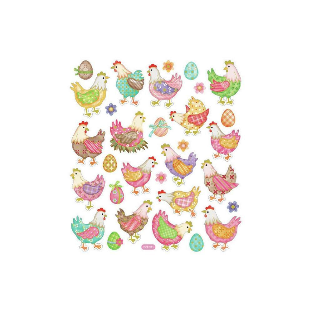 Crafts Stickers Chickens in Plaid Clothes Eggs Nest Flowers Bows Gold Foil Trim