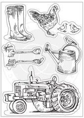 New Craft Consortium A5 Clear rubber Stamp HARVEST FARM MEADOW free USA ship