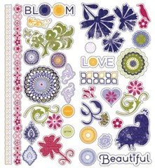Little Yellow Bicycle Zinnia Cardstock Glitter Stickers 35 pieces