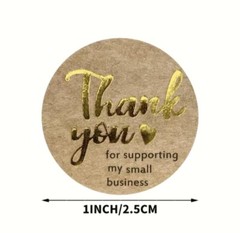500 pc Sticker Seals Roll Kraft Gold Thank you for supporting Self Adhesive NEW