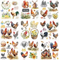 Rub on Transfers for Crafts Furnitures Stickers: 9 Pcs Roosters Rub on Transfer