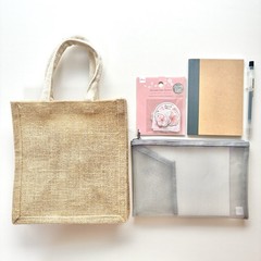 MUJI Sakura Jute Bag Nylon Mesh Case Gift Set A6 Mini Notebook Stationery Japan