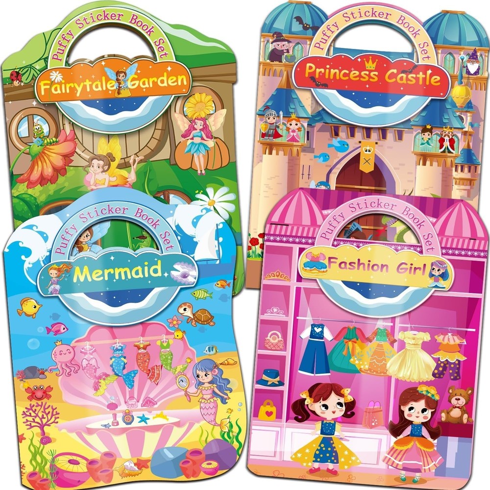 Dress Up Sticker Books for Girls Ages 2-4 4-8, Reusable Puffy 3D Sticker Book…
