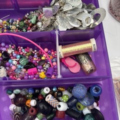 Lot of Crafting Supplies beads jewelry making bobbins glitter paint trays