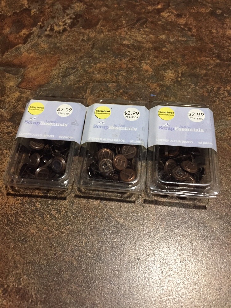 NEW! 3 PACKS (52 Each Pack) JoAnn Scrap Essentials Copper Alpha Brads
