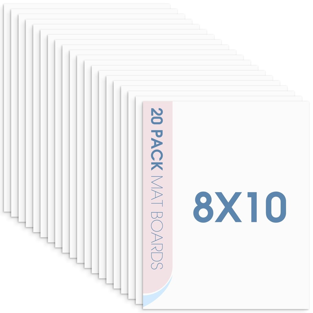 20 PCS 8×10 Inch Uncut White Mat Boards Acid Free Matte Backing Prints Arts