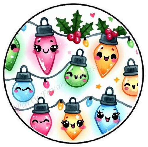 ADORABLE CHRISTMAS LIGHTS LIGHTBULBS ENVELOPE SEALS LABELS STICKERS PARTY FAVORS